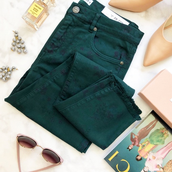 LOFT Denim - Dark Teal Floral Print Frayed Hem Skinny Jeans